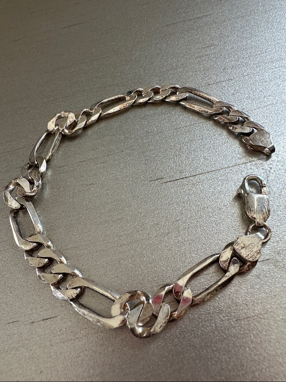 Men’s Sterling Figaro Link Chain Bracelet in Silver Tone